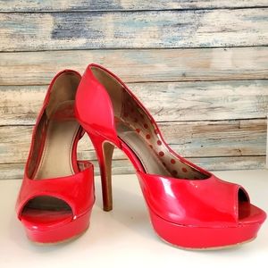 Red 4 inch platform heels, size 7